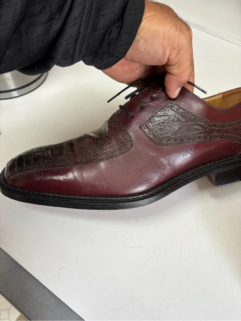 Mezlan Burgundy and Brown Leather Lace-Up Oxford excellent condition sz 12M